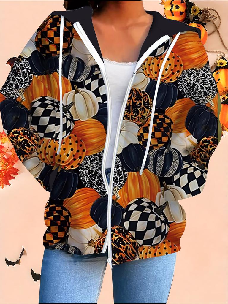 Halloween 3D-tryckt kofta med huva plusstorlek höst vinter retro