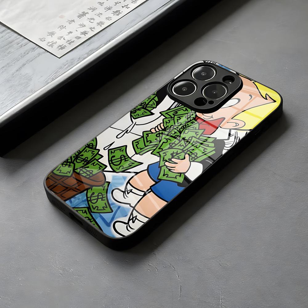Cartoon Richie Rich Phone Case Glass For IPhone 16 15 Suitable For 58-68 14 Pro Max 13 12 Mini 11 X XS XR 8 Plus For Samsung S 2
