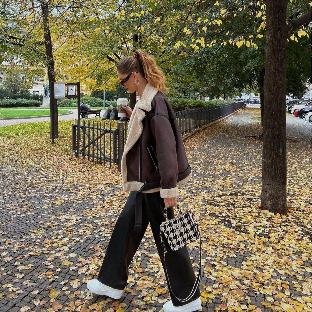 Jachetă de blană franțuzească cu fermoare multiple pentru femei europene și americane