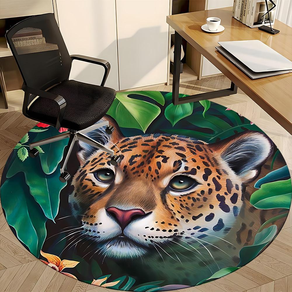 1pc Jaguar Print Carpet for Office Non Slip, Round Carpet, Soft & Comfortable, Carpet for Office, Lightweight Round Floor Mat