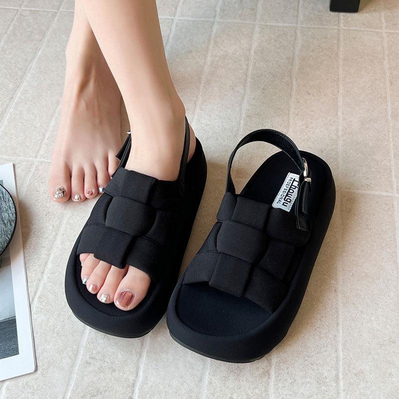Super fire woven platform sandals new summer models go out with skirts non-slip open-toed beach Roman shoes