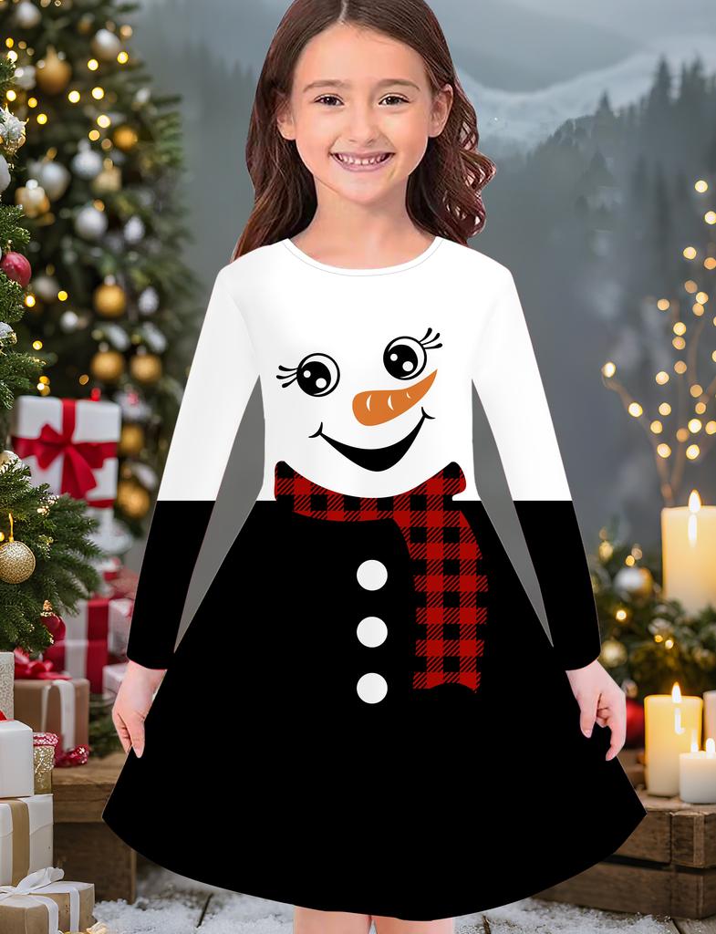 Φόρεμα Μόδας Φθινοπώρου και Χειμώνα για Κορίτσια, 3D Χριστουγεννιάτικη Εκτύπωση, Μακρύ T-shirt Φόρεμα Παιδικό με Στρογγυλή Λαιμόκοψη, Καθημερινό Ευέλικτο, Χριστουγεννιάτικα Ρούχα