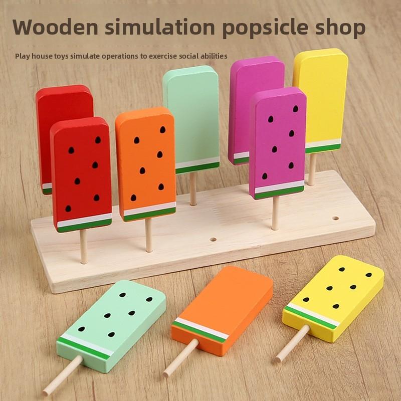Kids Wooden Pretend Play Ice Cream And Lollipop Set With Interactive Logic Toys For Children