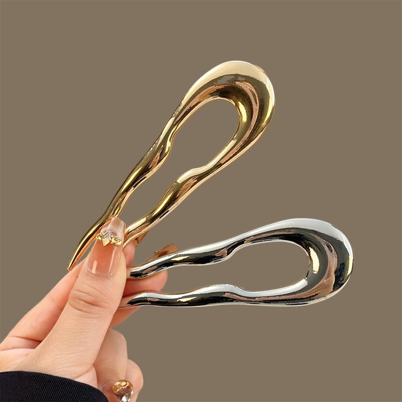Vintage Metall U-förmige Haargabel Mode Geometrisch Unregelmäßig Legierung Haarspangen Clips Kopfschmuck Damen Mädchen Einfache Haarstäbchen Geschenke