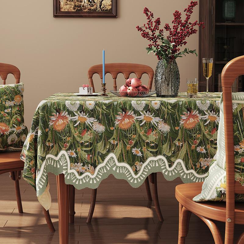 Vintage Romantic Oil Painting Style Tablecloth Waterproof Fabric Country Style Jacquard Cover For Dining Table Tea Table