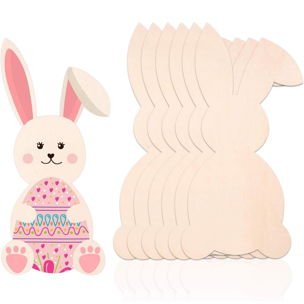 5PCS Rabbits Eggs Shaped Wood Slices Unfinished Wood Slices Wood Cutouts for Home Decoration Painting Art Craft