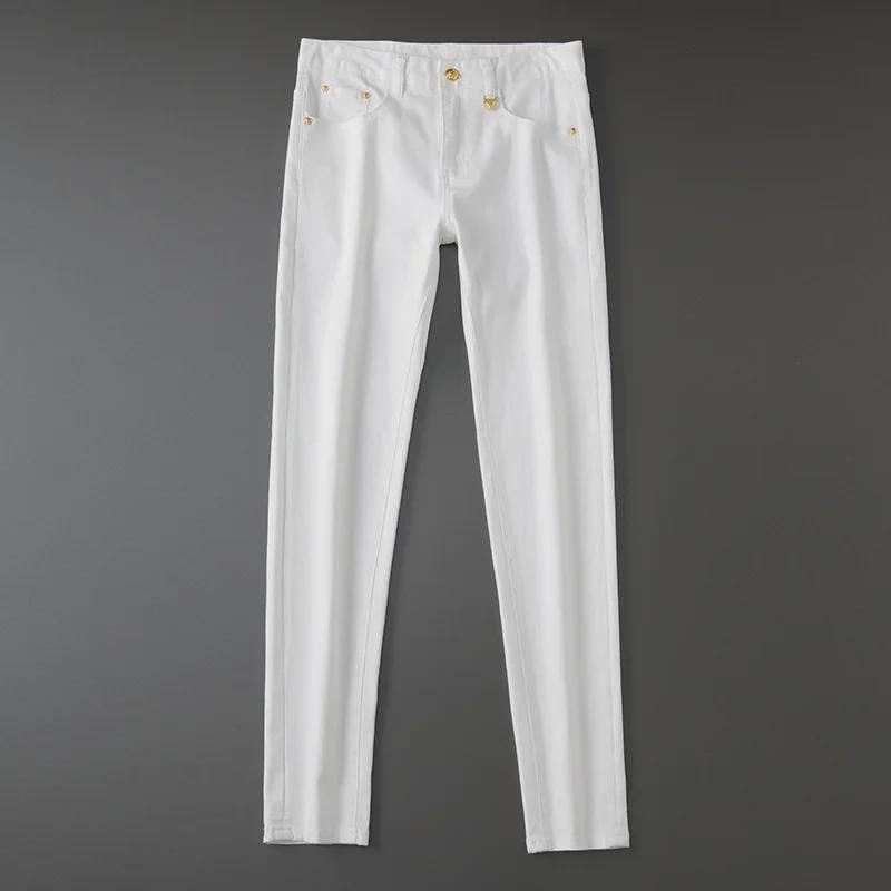 Men's Slim Straight Stretch Jeans with Gold Embroidery - Spring/Autumn Collection