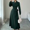 Women Blazer Midi Dress Long Sleeve Lapel Collar Double Breasted Belted Waist Elegant Office Business Dress Solid Color