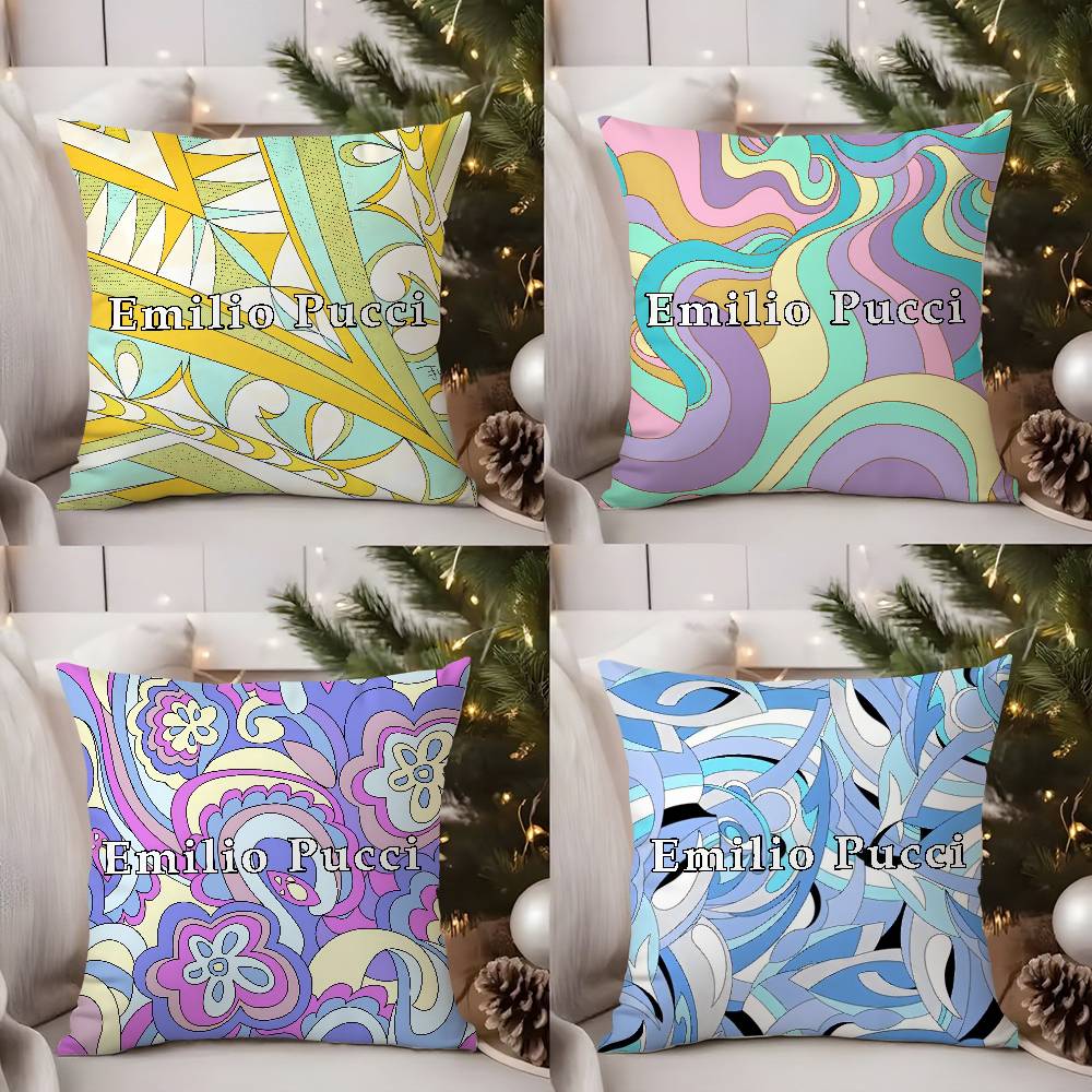 Fashion E-Ee-Emilio Logo P-Pucci Pillow Case Home Dorm Chair Back Short Plush Double-Sided Printing Nap Time Cushion Cover