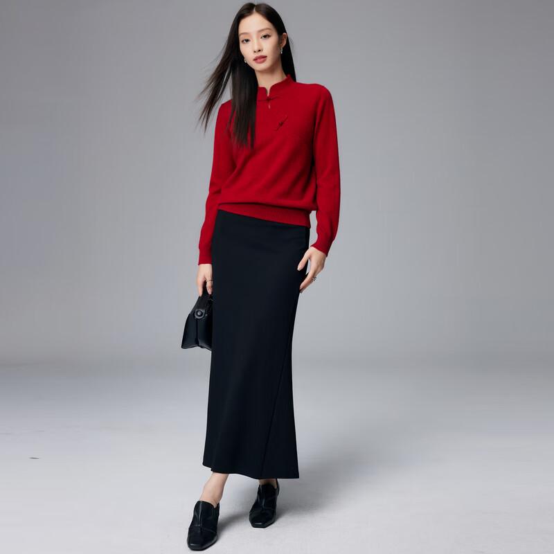 Paruo Women's New Chinese Style Cashmere Stand Collar Sweater