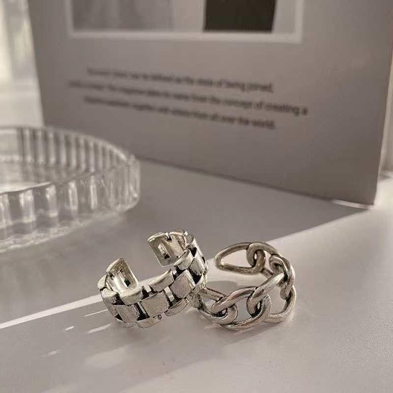 Korean Dongdaemun Geometric Hollow Chain Ring - Trendy Thai Silver Jewelry for Women