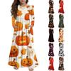 Rochie cu Volane în Trepte pentru Fete Ziua Halloween - Maxi cu Mâneci Lungi Imprimată cu Buzunare