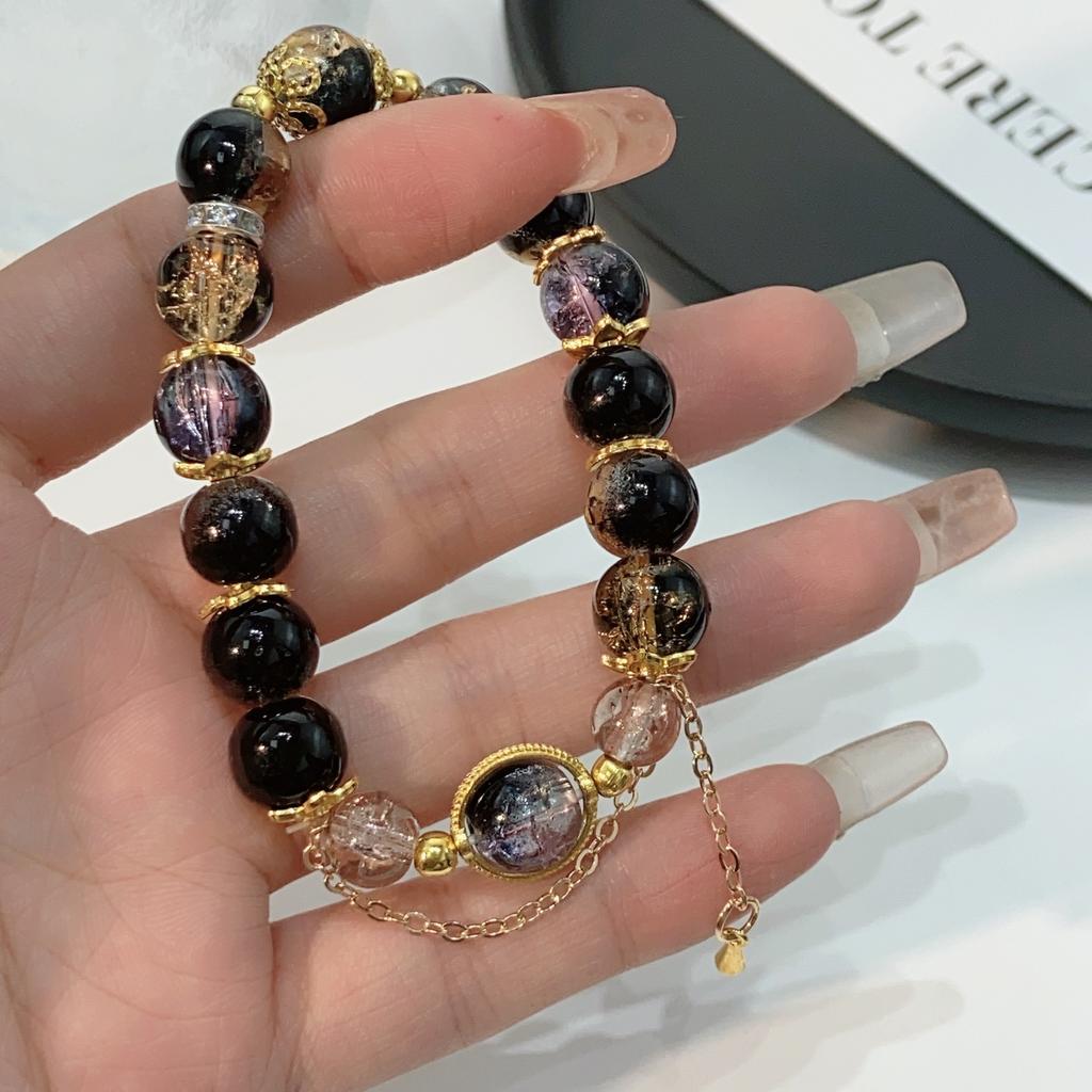 Guochao Black Glazed Beaded Bracelet Fashion Personality Temperament Bracelet Niche High-end Jewelry Women