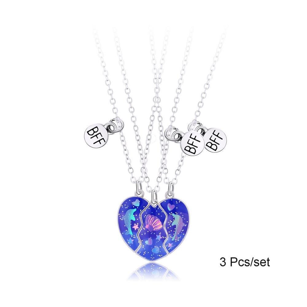 3 Pcs/set Best Friends Pendant Necklace For Woman Magnetic Adjustable Rainbow Daisy Lover Broken Heart Chain BFF Jewelry Gifts