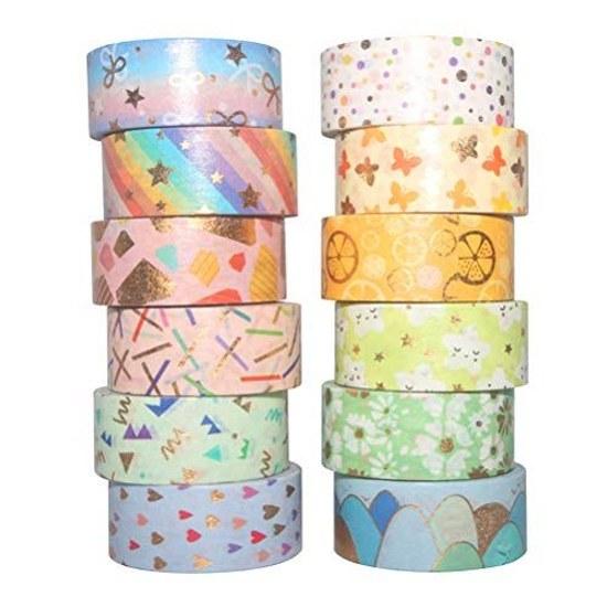 Paper tape scrapbook use 12-roll set handmade washi gold foil pattern material adhesive cute art craft packaging wall frame lamp photo book decoration
