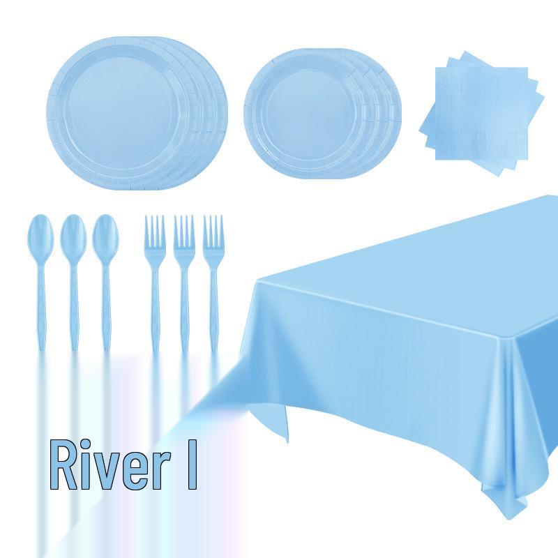 Solid Color Tableware Set: Light Blue Plates, Cups, Napkins & Tablecloth - Disposable Party Supplies