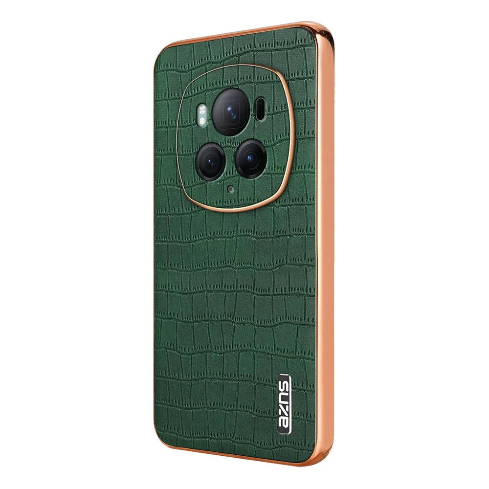 Luxusné kožené puzdro s krokodílím vzorom na ochranu telefónu pre Honor Magic 6 Pro Magic 6 Nárazuvzdorný elektroplatovaný rám Mäkký kryt so vzduchovým vankúšom