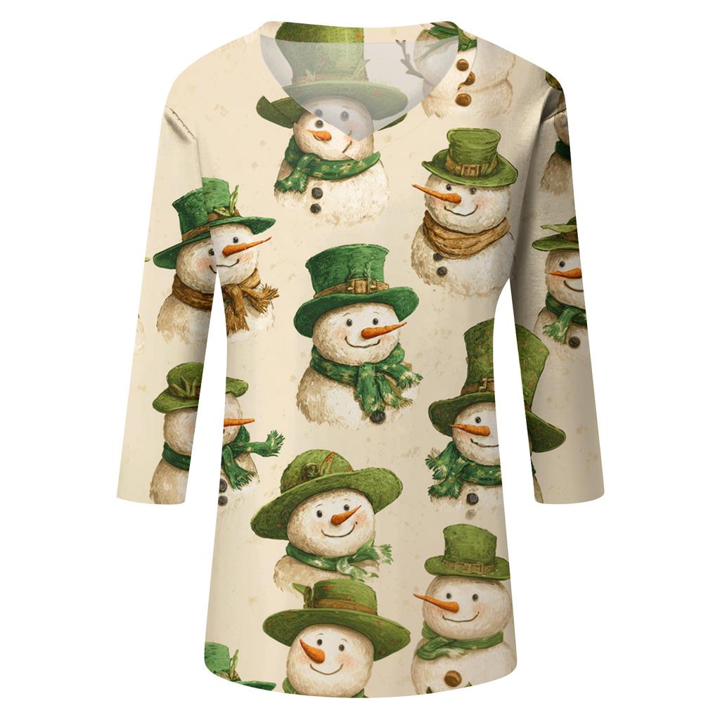Women's Tops Three-quarter Sleeve Shirt V-neck Loose Casual Shirt Print T-shirt