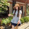 College Style Plaid Shirt For Women With Relaxed Fit And Short Sleeves For Summer Casual Wear