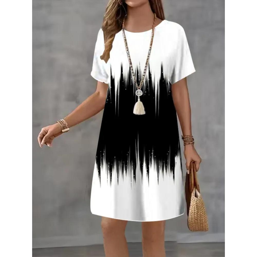 Daily Comfortable Simple Printed Dress Fashionable Versatile Breathable Casual Dresses S