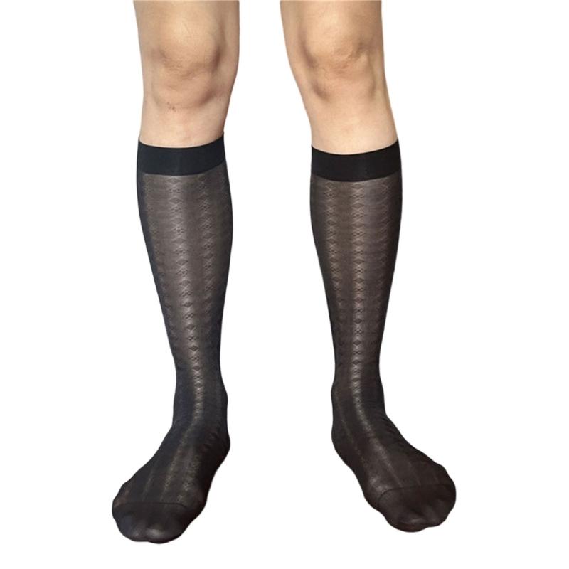 Men Thin Business Dress Socks Stretchy Nylon Sheer Knee Highs Dress Socks Over the Calf Dress Socks Sheer Casual Socks