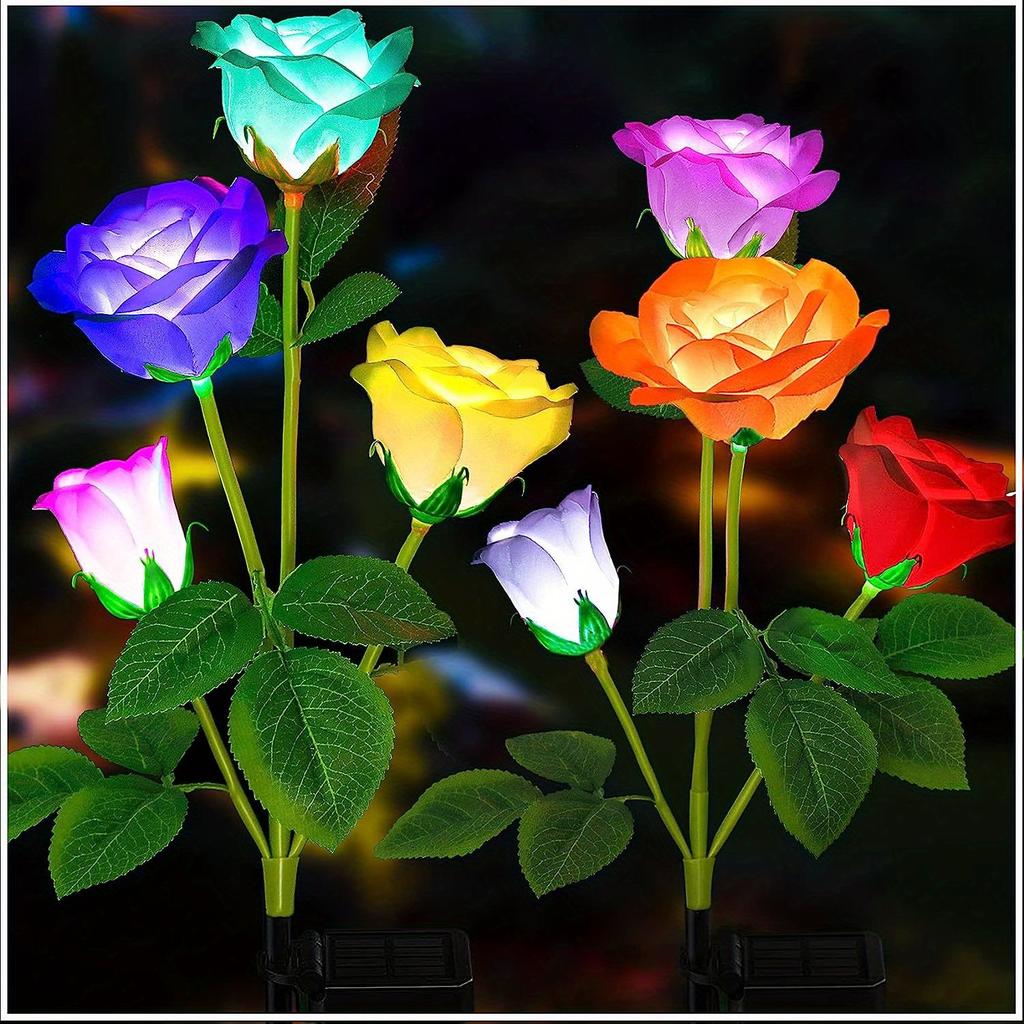 Solar Garden Lights Latest Version Outdoor Solar Lights, Changing Rose Lights, Garden Decor, More Realistic Rose Flowers