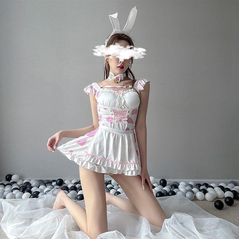 Sexy Lingerie Uniform Pink Cow Uniform Maid Uniform Seduction Cosplay Sexy Pure Bunny