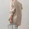 Women's Oversized Lapel Shirt - Elegant Long-Sleeve, Solid Color, Slit Hem for Spring and Autumn