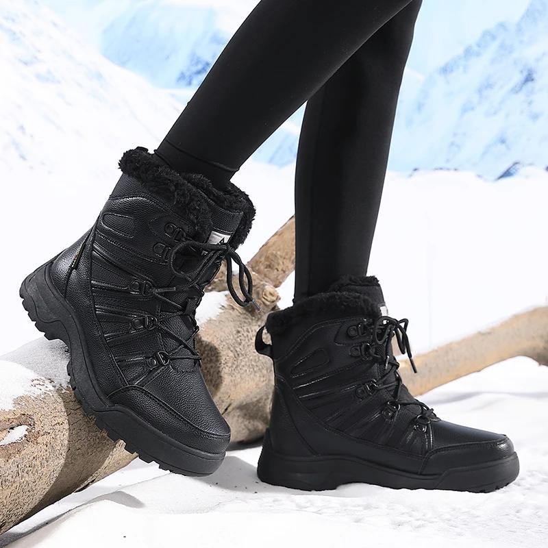 Fashion Women's High Boots High Quality Warm and Casual Sports Comfortable Outdoor Lace Up Thick Soled Wear-resistant Work Snow Boots