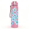 1PC Light Blue Small Flower 750ml Color Plastic Sports Water Bottle Leakproof Flip Straw Lid Suitable for Sports Office Home Use