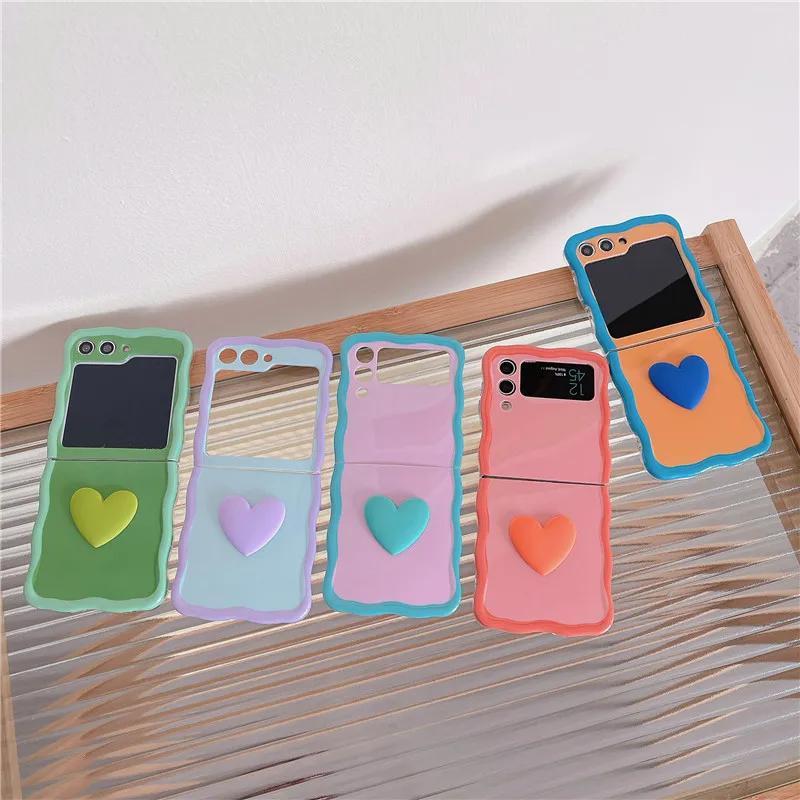 For Samsung Galaxy Z Flip 3 4 5 Phone Case 3D Love Heart Hand Rope Wave Shockproof Cover For Samsung Z Flip3 Flip4 ZFlip5