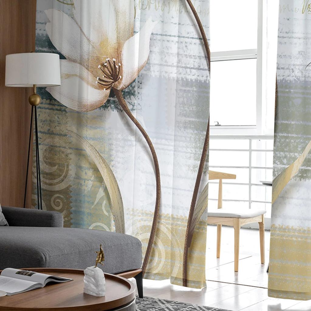 Vintage tulpaner Blommor Fjärilar Sovrum Transparent skira Gardiner Semesterdekoration Fönster Voile Tyll Gardin