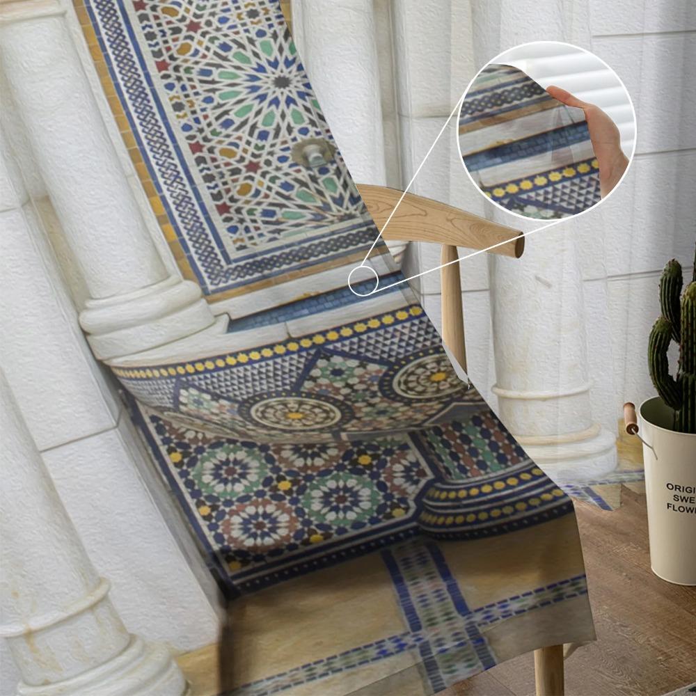 Islam Building Morocco Sheer Curtain for Living Room for Window Blinds Bedroom Drape Kitchen Cortinas Hall Drapes