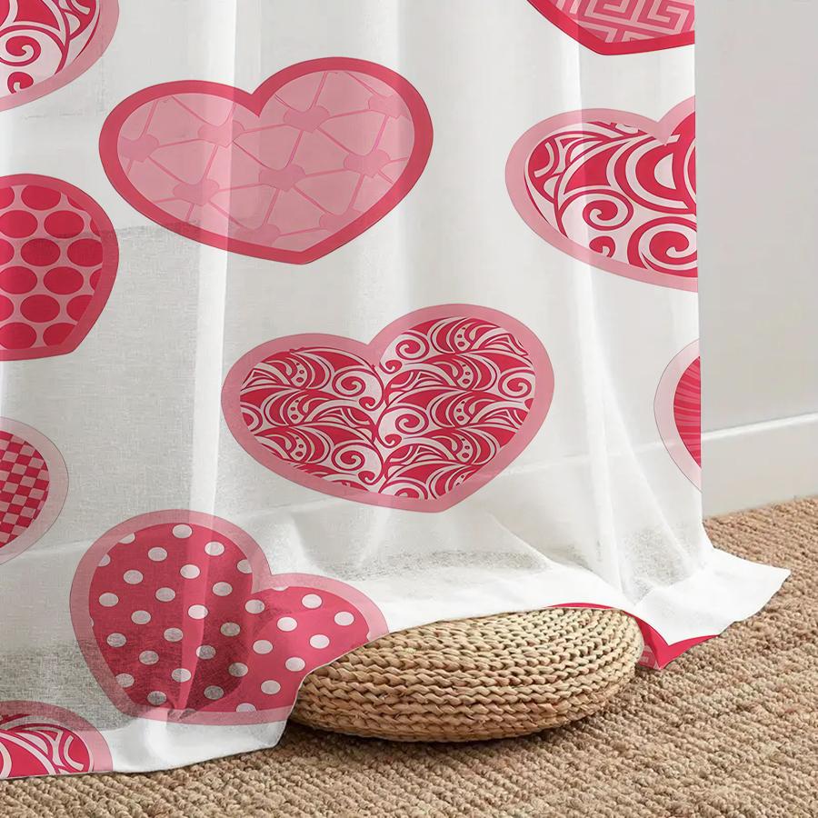 1PCS white-based pink patterned love-shaped gauze curtain   romantic style   perfect for Valentine's Day   bedroom   and living room