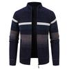 Herren Gestrickter Cardigan mit Streifen Reißverschluss Stehkragen Pullover Jacke Langarm Lässige Oberbekleidung für Herbst Winter