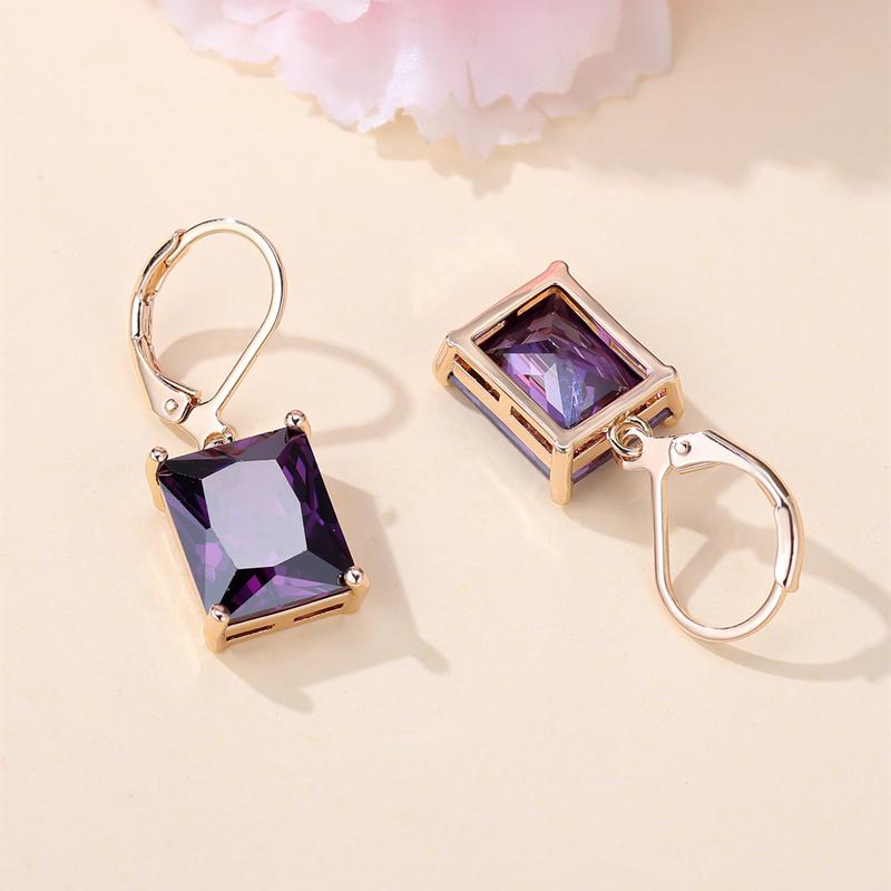 Módní zlatá barva obdélníkové fialové visací náušnice princezna zásnubní náušnice šperky