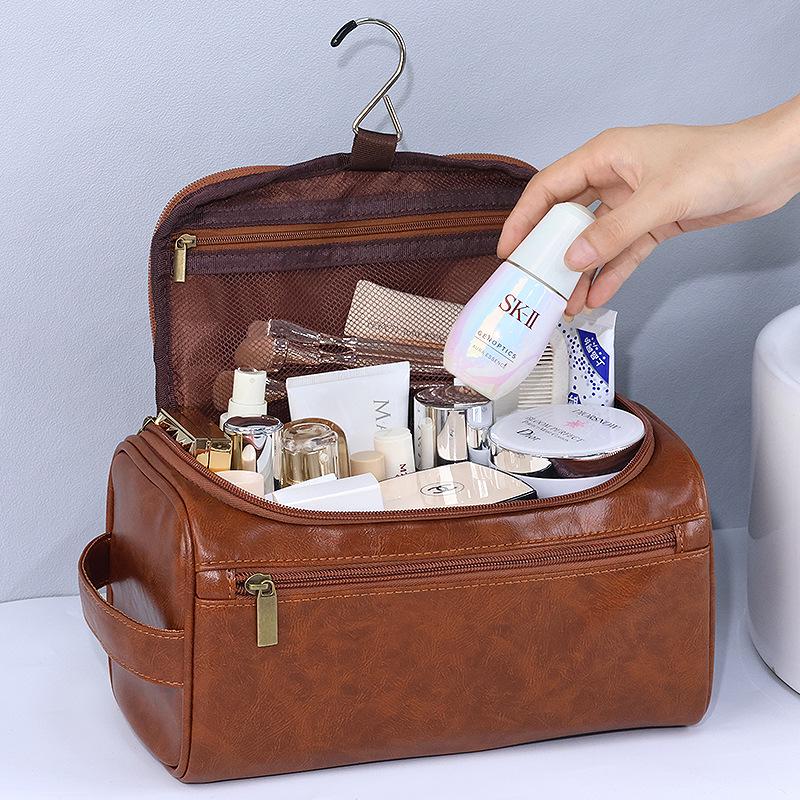 Men's Large Waterproof PU Toiletry Bag - Travel Cosmetic Organizer