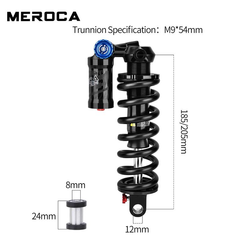 RCT3 Bicycle Trunnion Mount Rear Shock 185/205mm Coil Spring Shock 550LBS MTB Soft Tail Bicycle Rear Shock Absorber