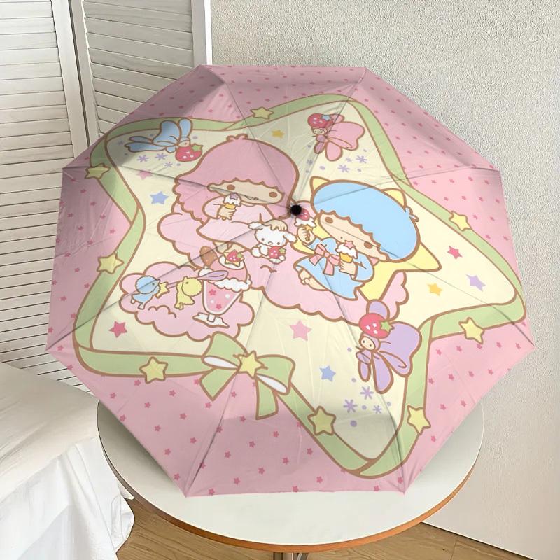 1PC Little Twin Stars Umbrella-8-Rib Reinforced, Automatic Open, Lightweight & Durable, Cute Fashion Accessory for Outdoor-P2685