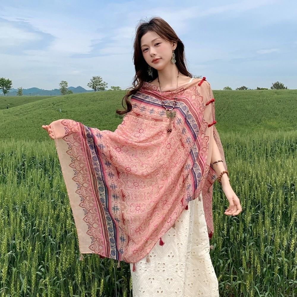 Tassels Cardigan Cape Paisley National Style Cloak Fashion Sunscreen Scarf Shawl  Holiday