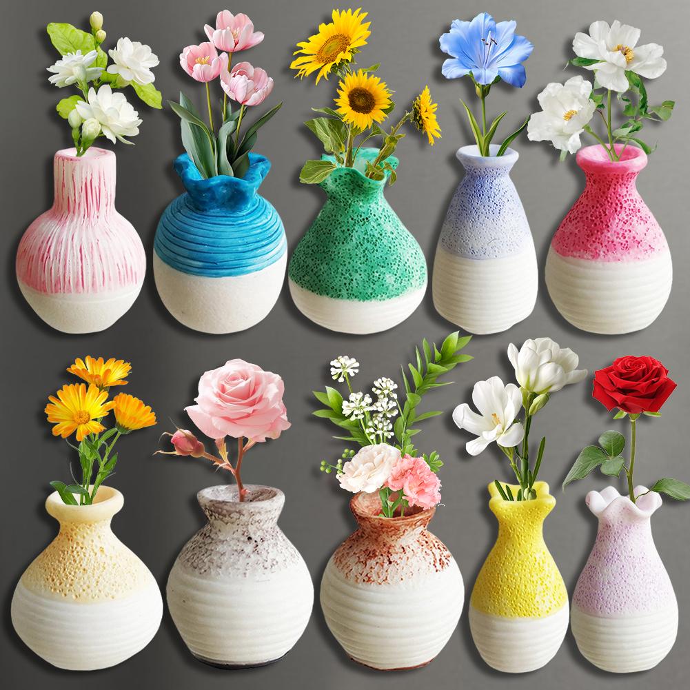 Mini Vase Magnets DIY Resin Vase Fridge Magnet Wear Resist Mini Floral Vase Fridge Stickers for Air Conditioners Fridge House