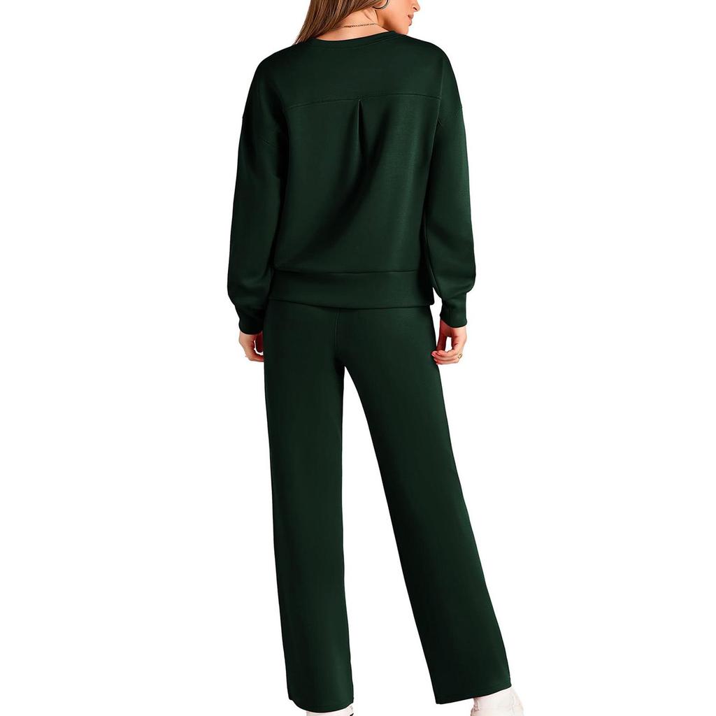European-Americana Knit Women's Two-Piece: Long-Sleeve Top & Wide-Leg Pocketed Sweatpants