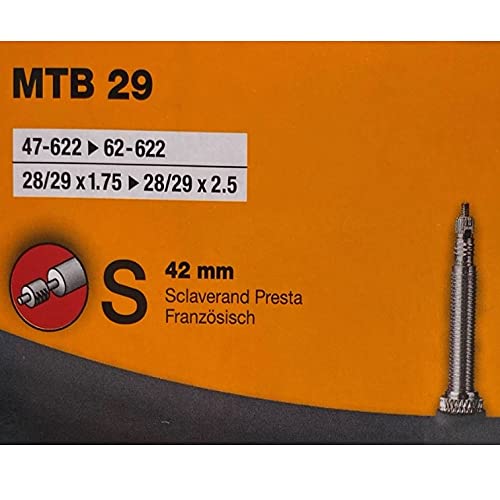 Set of two Continental S42 MTB Tubes, 29mm Presta, 42mm, in simplified packaging.