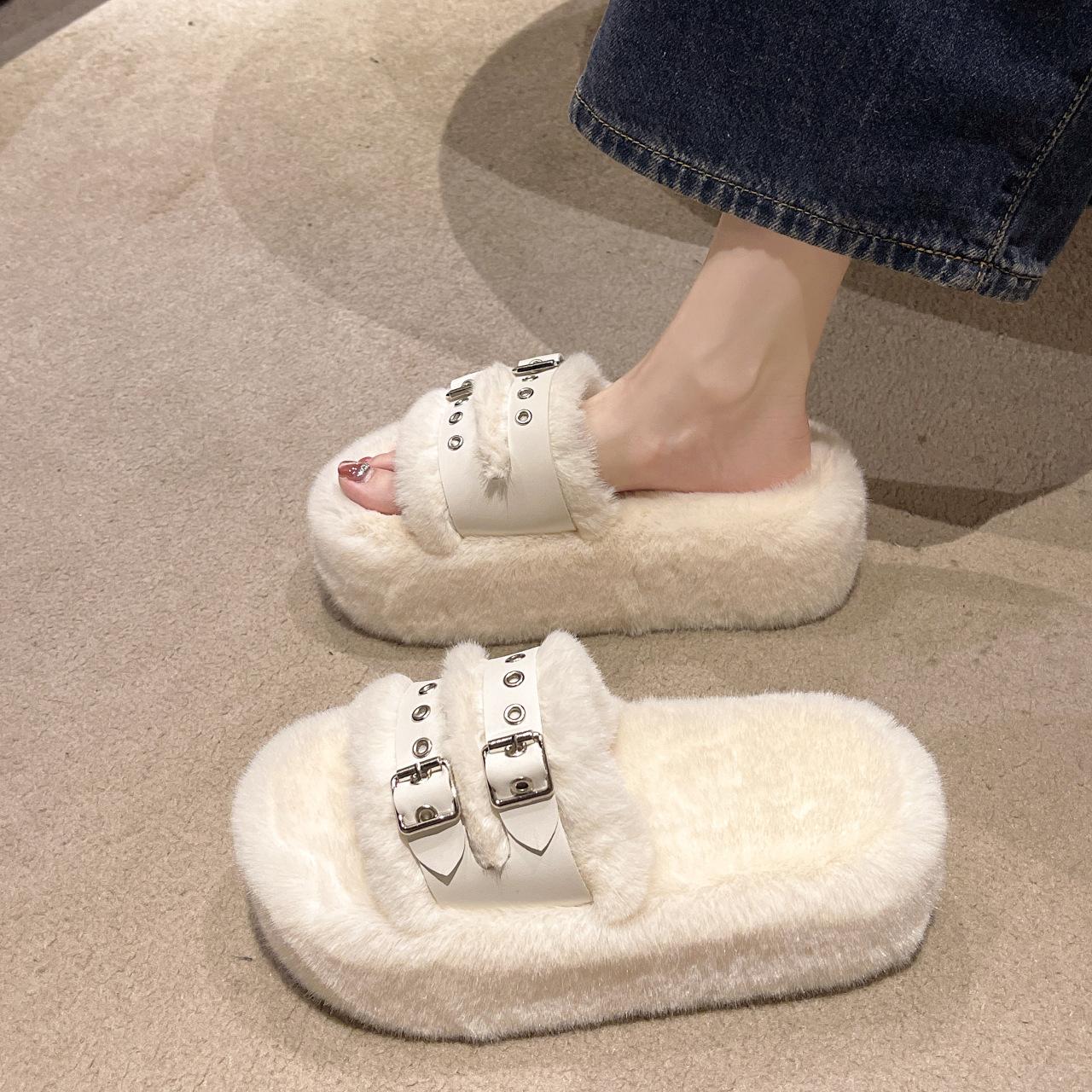 

Thick-bottomed fluffy slippers women s wear new autumn and winter cotton mop fashion fluffy slippers autumn and winter 40