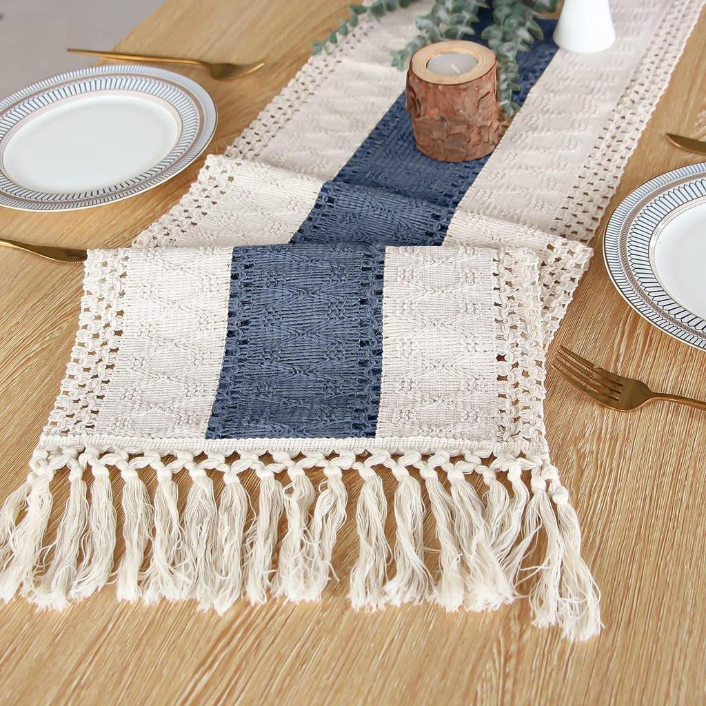 Hand-Knotted American Retro Crochet Table Runner, Long Openwork Tablecloth