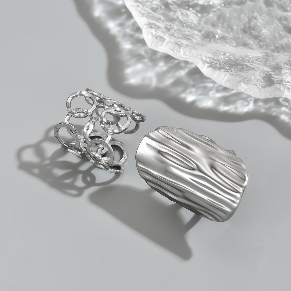 Stainless Steel Open Rings For Women Vintage Wide Irregular Geometric Texture Index Finger Rings Party Jewelry Gifts