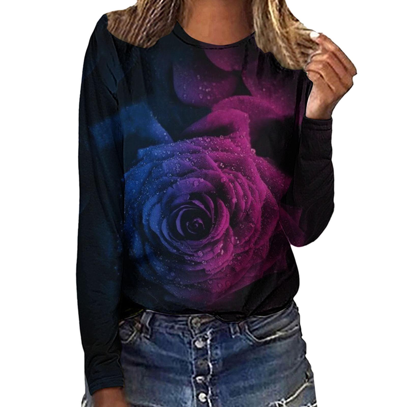 

Весенне-осенние футболки с круглым вырезом, 3D-принтом в виде бабочек и цветов, модные повседневные женские футболки с длинным рукавом 5XL