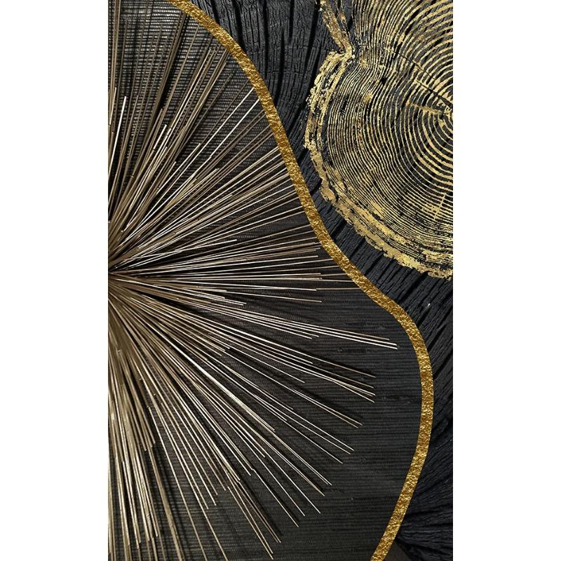 Black Gold Rough Organic Texture of Tree Rings Canvas Abstract Poster Wall Art Pictures Circle Line Paintings For Living Room