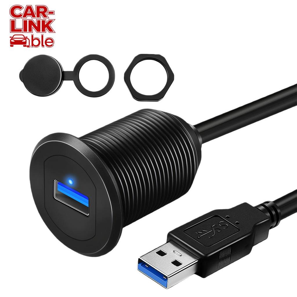 Waterproof Aluminum Alloy USB 3.0 Male To Female Cable with LED for Car, Motorcycle, Boat Dashboard