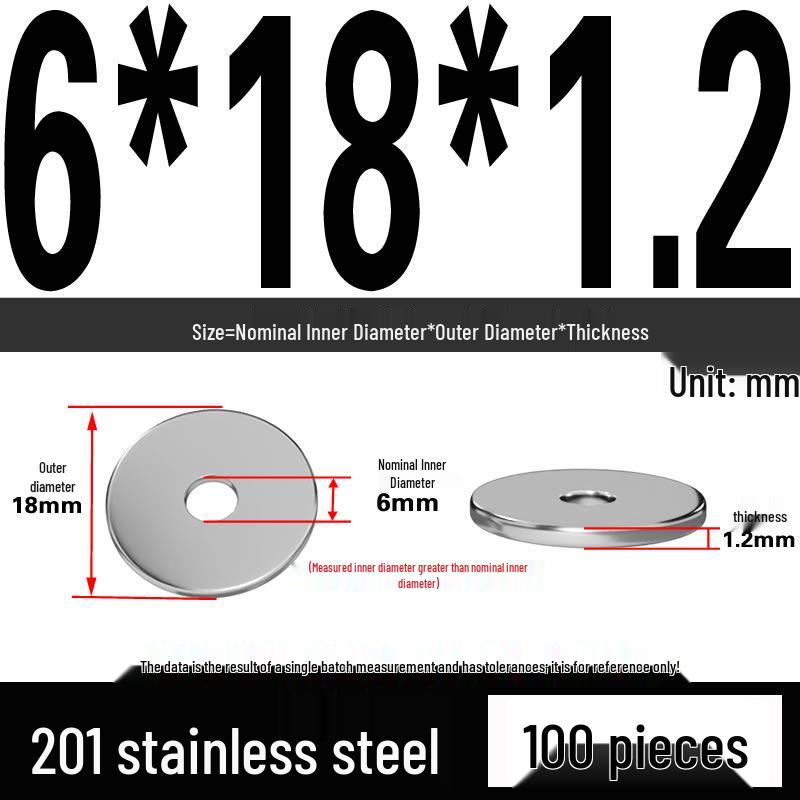 201 Stainless Steel Flat Washer Shim, GB97, Sizes M3 to M30